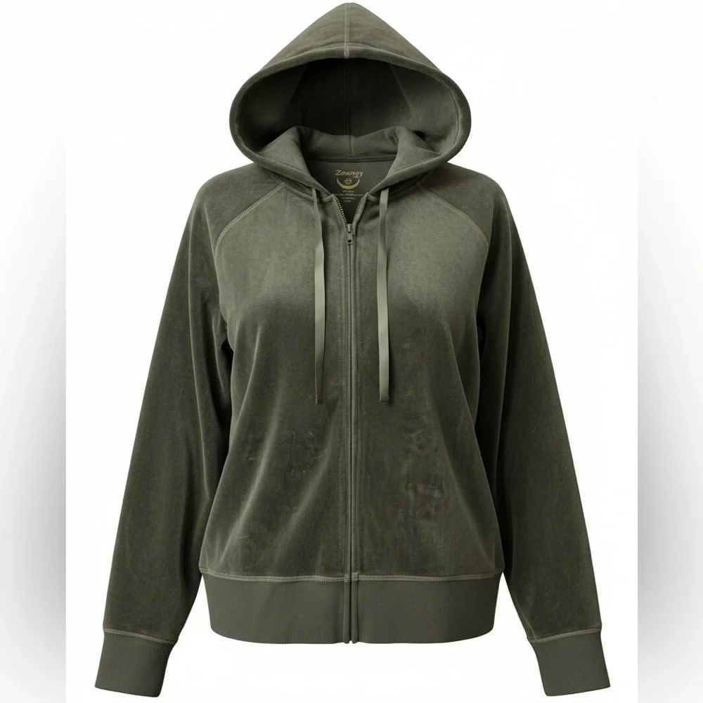NWT Zenergy By Chico’s Size 3 (XL) Olive Green Zip-Up Hoodie - Picture 1 of 8